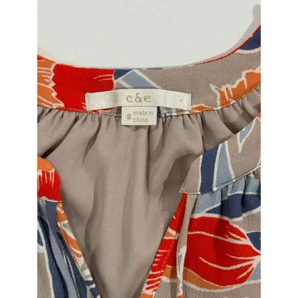 c&e Floral Halter Neck Sleeveless Tassel Tie Dress Orange Blue Womens Small W473 - Picture 2 of 9